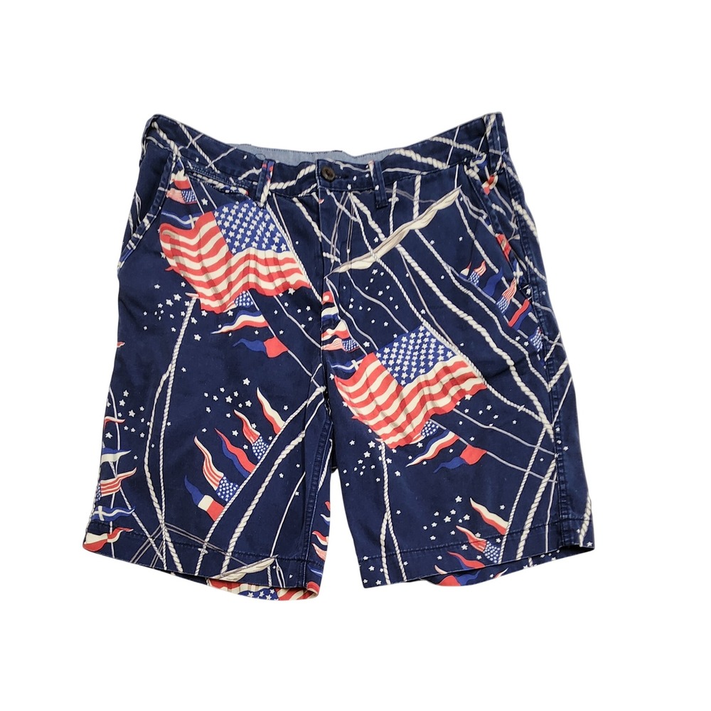 Polo Ralph Lauren Mens Relaxed Fit American Flag Nautical Shorts Navy Blue 34